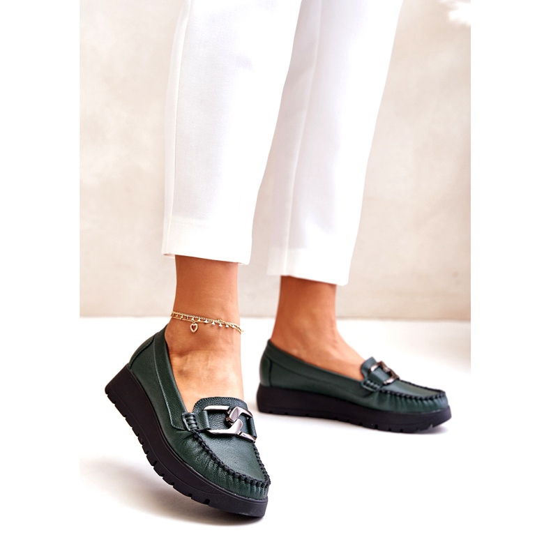 Zazoo 10141 Mocasines De Piel Con Plataforma Con Adorno, Verde Oscuro 1