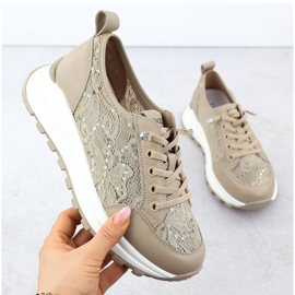 Vinceza Zapatillas para mujeres zapatillas con encaje beige vincza 66783 1