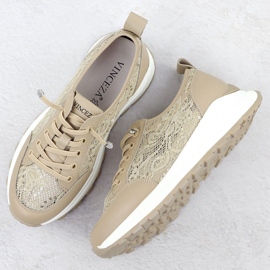 Vinceza Zapatillas para mujeres zapatillas con encaje beige vincza 66783 3