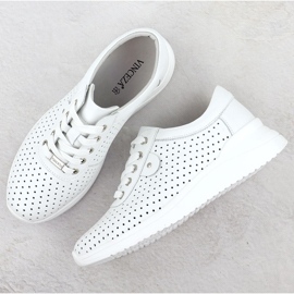 Zapatos de cuero para mujeres en la elevación de Openwork White Vinceza 79532 blanco 3