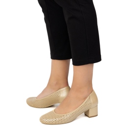 Exquisite Bombas de cuero abiertas en un tacón estable 1622ex beige 4