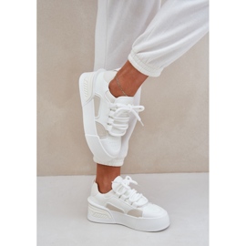 Zapatillas para mujeres con cordones gruesos en la plataforma blanca blanco 5