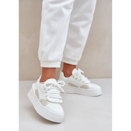 Zapatillas para mujeres con cordones gruesos en la plataforma blanca blanco 2