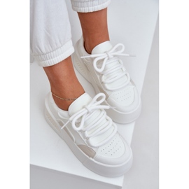 Zapatillas para mujeres con cordones gruesos en la plataforma blanca blanco 8
