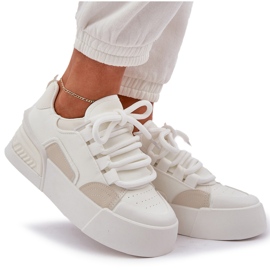 Zapatillas para mujeres con cordones gruesos en la plataforma blanca blanco 9