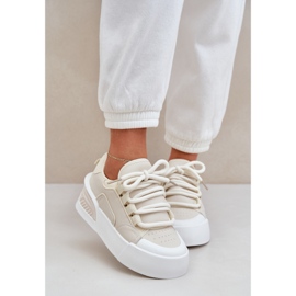 Zapatillas para mujeres con cordones gruesos en la plataforma beige 3