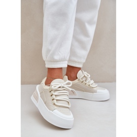 Zapatillas para mujeres con cordones gruesos en la plataforma beige 2