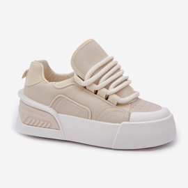 Zapatillas para mujeres con cordones gruesos en la plataforma beige 4