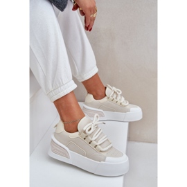 Zapatillas para mujeres con cordones gruesos en la plataforma beige 7