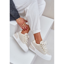 Zapatillas para mujeres con cordones gruesos en la plataforma beige 8