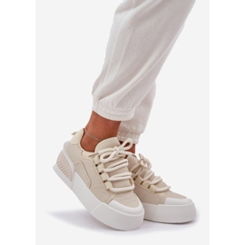 Zapatillas para mujeres con cordones gruesos en la plataforma beige 1