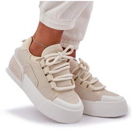 Zapatillas para mujeres con cordones gruesos en la plataforma beige 10