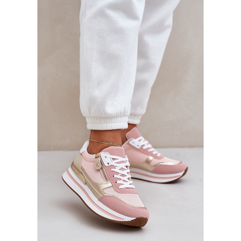 Zapatos deportivos brillantes para mujeres en la plataforma rosa rosado 2