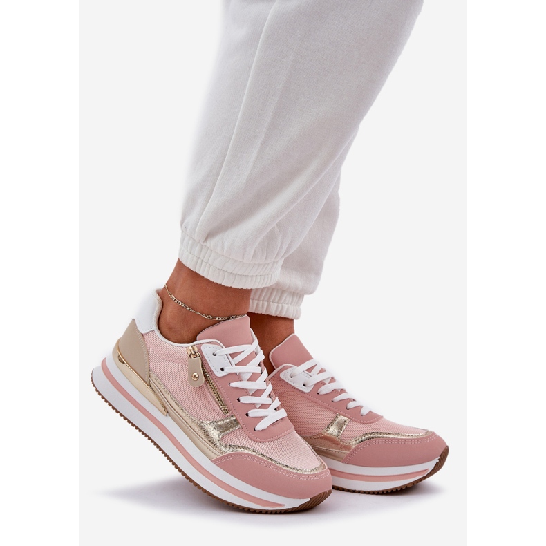 Zapatos deportivos brillantes para mujeres en la plataforma rosa rosado 1