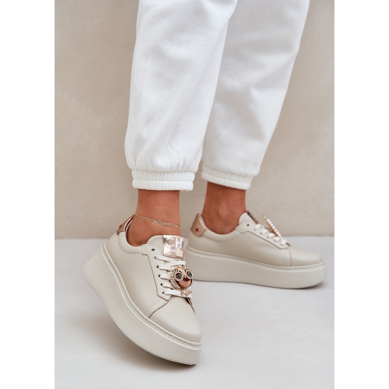 Zapatillas de cuero para mujeres chebello 4411 beige ligero 2