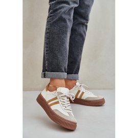 Zazoo N1068S6 Cuero de cuero Low Women's Sneakers en la plataforma beige 2