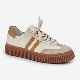 Zazoo N1068S6 Cuero de cuero Low Women's Sneakers en la plataforma beige 4