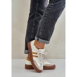 Zazoo N1068S6 Cuero de cuero Low Women's Sneakers en la plataforma beige 3