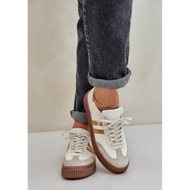 Zazoo N1068S6 Cuero de cuero Low Women's Sneakers en la plataforma beige 5