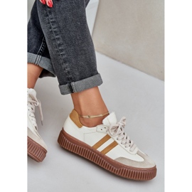 Zazoo N1068S6 Cuero de cuero Low Women's Sneakers en la plataforma beige 8
