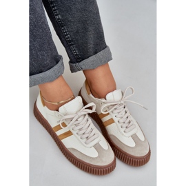 Zazoo N1068S6 Cuero de cuero Low Women's Sneakers en la plataforma beige 9