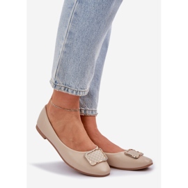 Bailarinas de cuero ecológica con decoración beige 1 Bailarinas de cuero ecológica con decoración beige 1