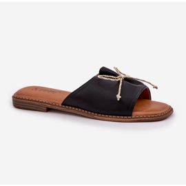 Chanclas de suela plana con un arco negro decorativo 4