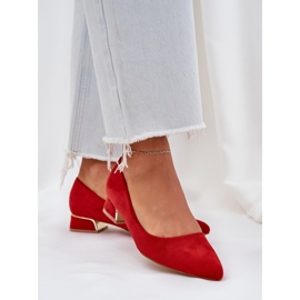 Bombas con tacones bajos y dedos puntiagudos rojos 3