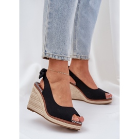 Sandalias negras de cuña con trenza negro 2
