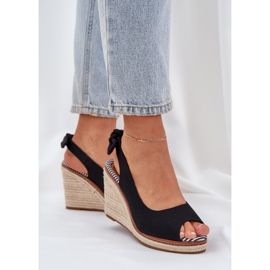 Sandalias negras de cuña con trenza negro 3