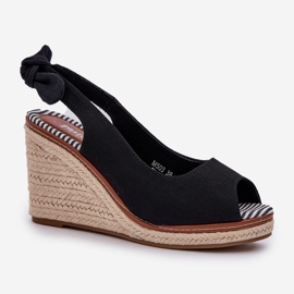 Sandalias negras de cuña con trenza negro 4