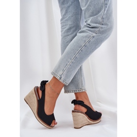 Sandalias negras de cuña con trenza negro 6