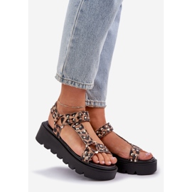 Sandalias decoradas en la plataforma de estampado de leopardo marrón 1
