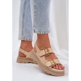 Sandalias de cuero ecológica con hebillas beige 3