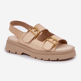 Sandalias de cuero ecológica con hebillas beige 4