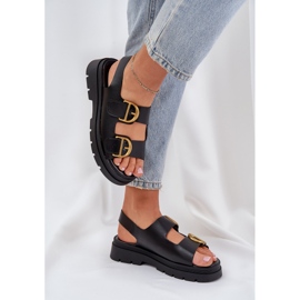 Sandalias de cuero ecológica con abrazaderas negras negro 6