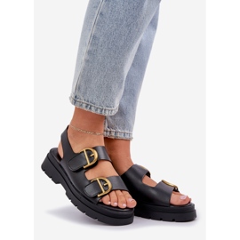 Sandalias de cuero ecológica con abrazaderas negras negro 1