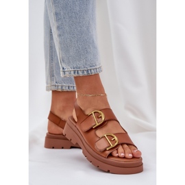 Sandalias de cuero ecológica con hebillas de camello marrón 3