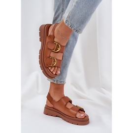 Sandalias de cuero ecológica con hebillas de camello marrón 6