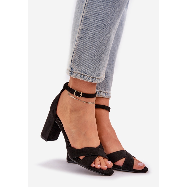 Sandalias en el talón del bar con Eco Suede Black negro 1