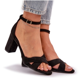 Sandalias en el talón del bar con Eco Suede Black negro 8