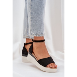Sandalias de luz en la plataforma y delicadas cuñas negras negro 3