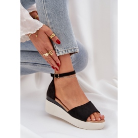 Sandalias de luz en la plataforma y delicadas cuñas negras negro 7