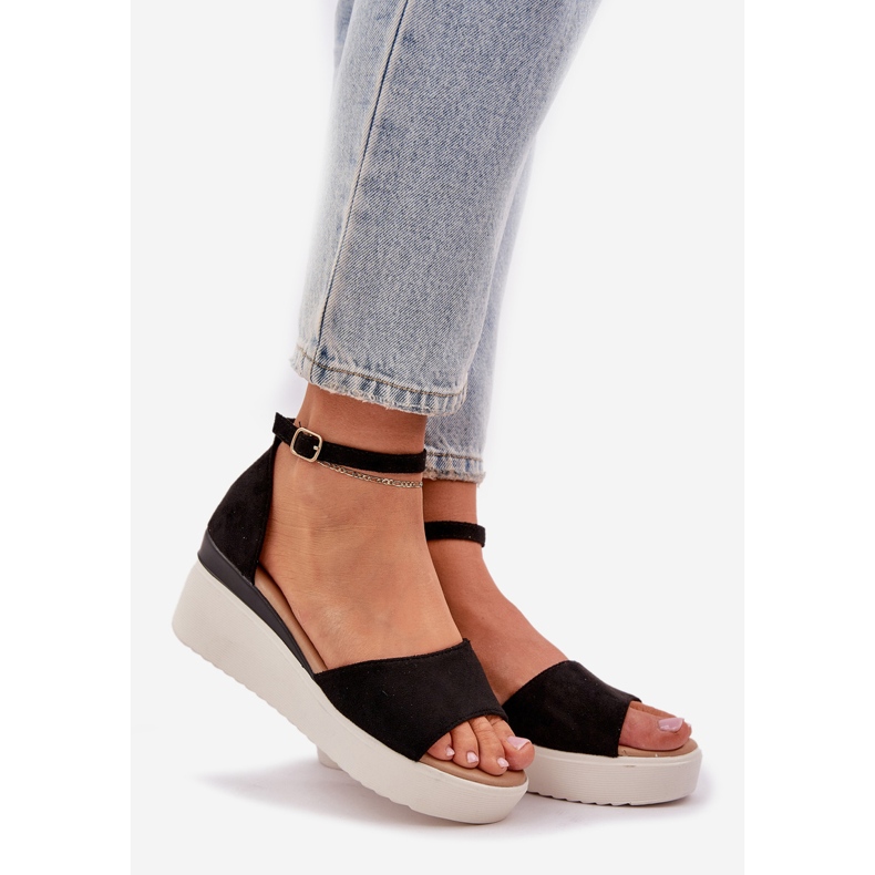 Sandalias de luz en la plataforma y delicadas cuñas negras negro 1