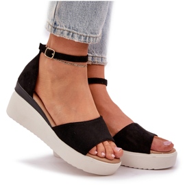 Sandalias de luz en la plataforma y delicadas cuñas negras negro 8
