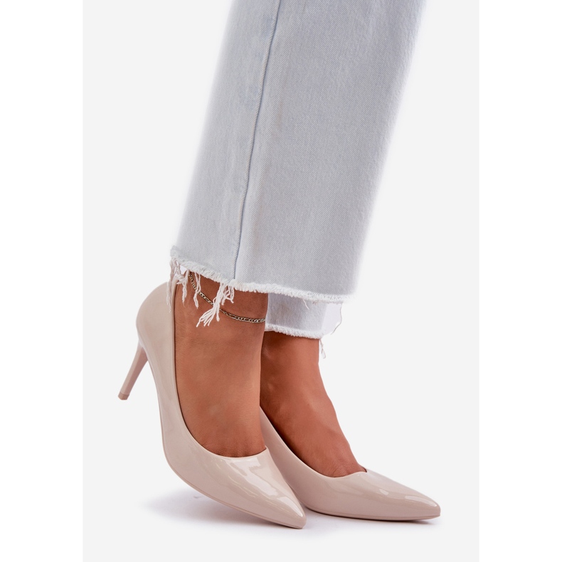 Pintados tacones altos con tostadas puntiagudas beige 1