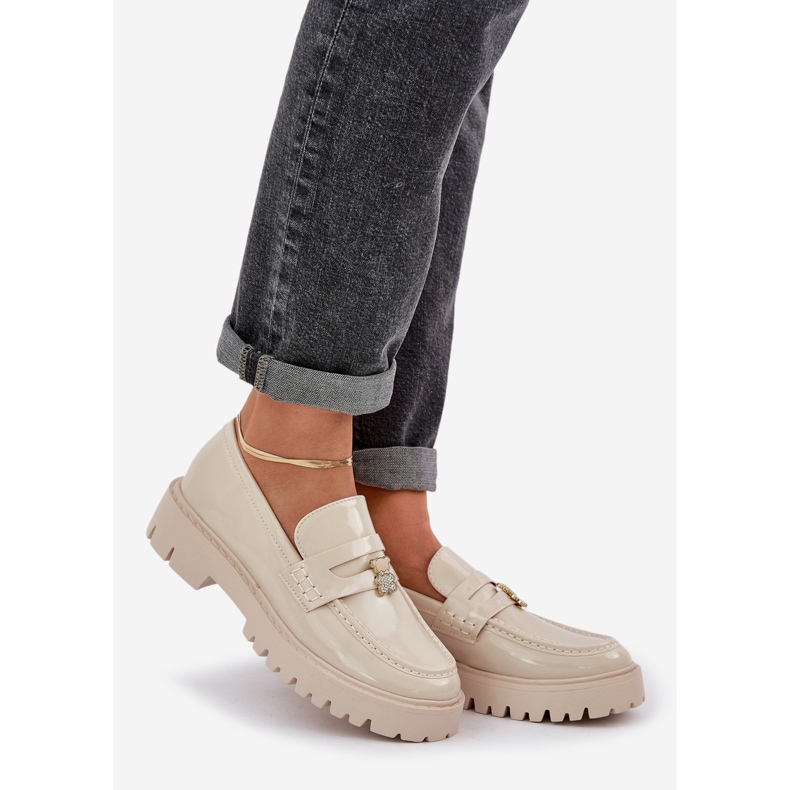 Mocasines de mujer pintados con alfileres beige oso 1 Mocasines de mujer pintados con alfileres beige oso 1