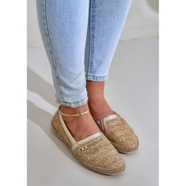 Elegantes alpargatas de cuero con una trenza beige y dorada de Zazoo 10178 5
