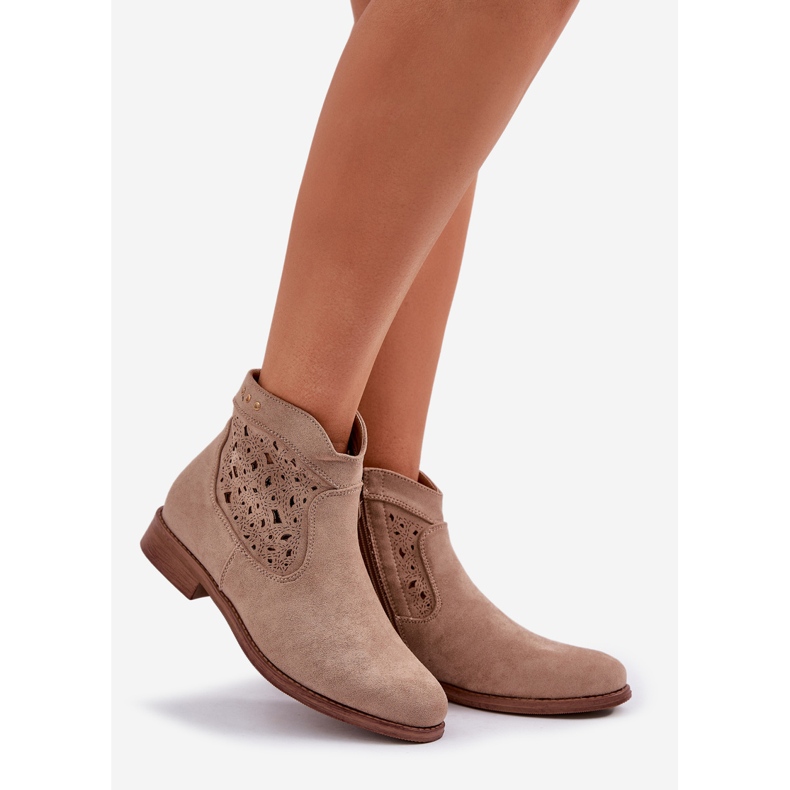 Botas abiertas para mujeres de tacón plano S.Barski Hy51-113 beige 1