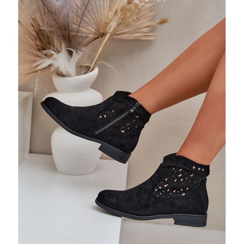 Botas abiertas para mujeres de tacón plano S.Barski Hy51-113 Negro 2